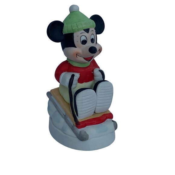 VTG Walt Disney Productions Mickey Mouse On Snow Sled 4" Ceramic/Porcelain Figur - Picture 1 of 9